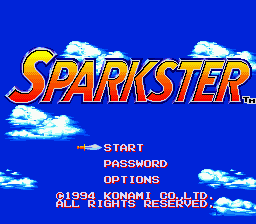 Sparkster title screen for Sega Genesis